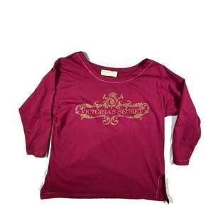 Vintage Victoria's Secret Long Sleeve Graphic Lounge Top, Burgundy & Gold, Size